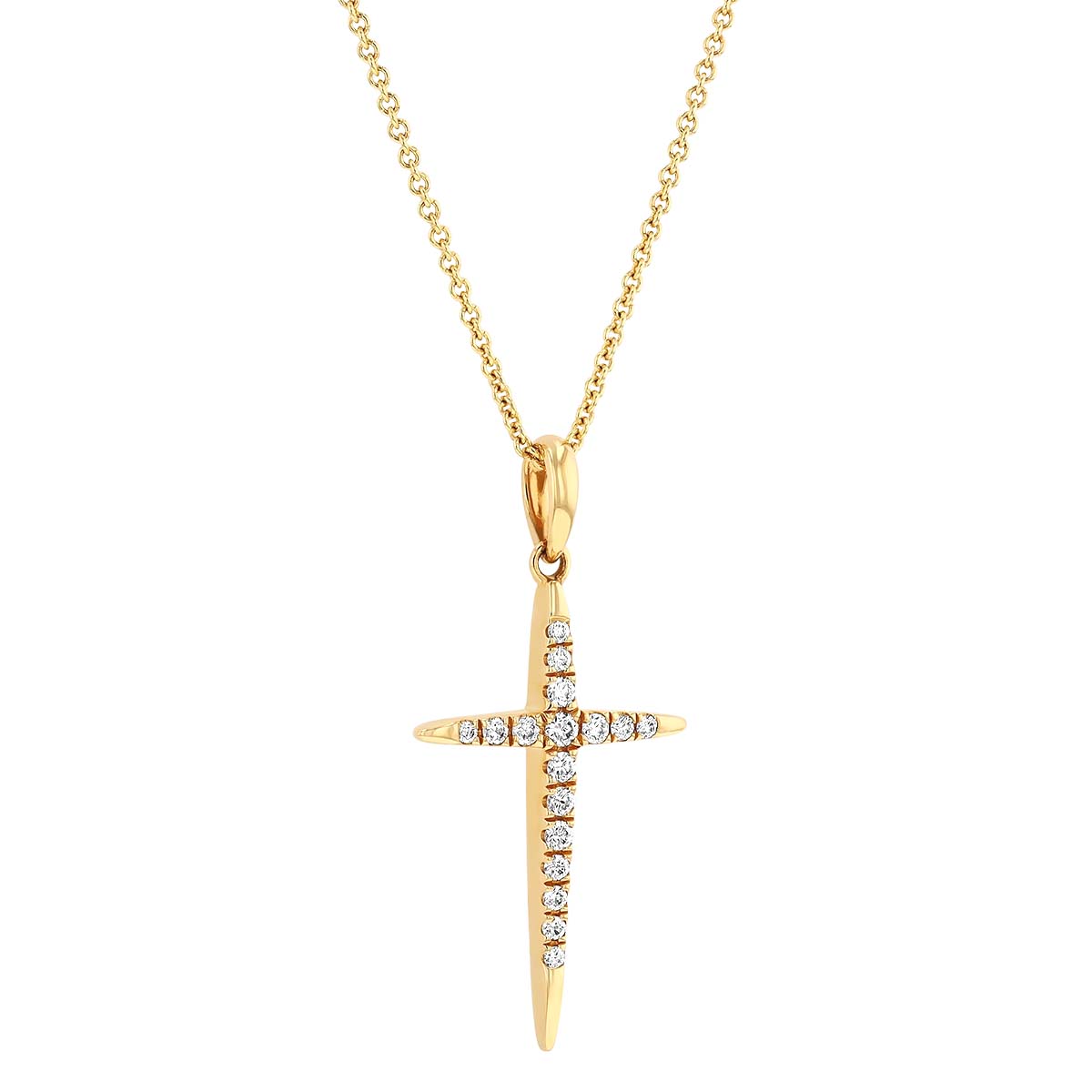Diamond Tapered Cross Pendant in Yellow Gold, 18